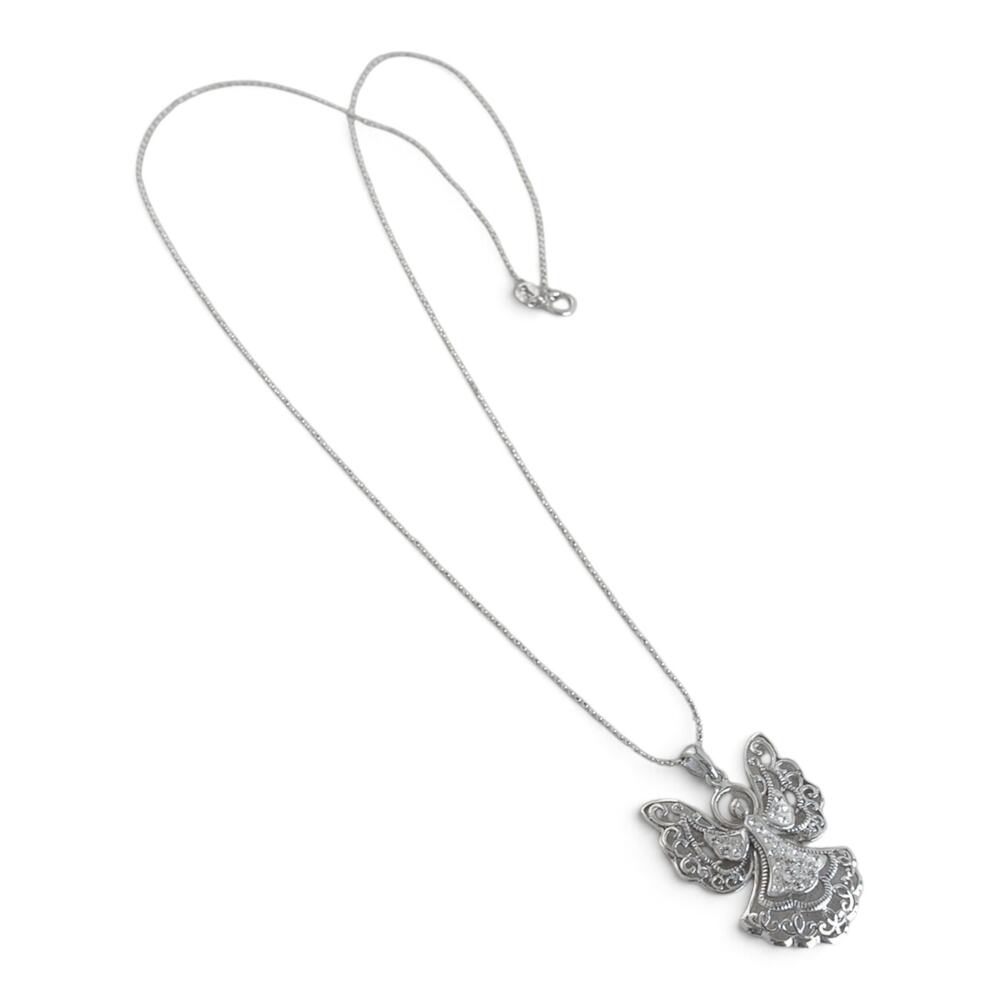 Sterling Silver 925 Filigree Angel Pendant Necklace Vintage Guardian Chain - Picture 6 of 7